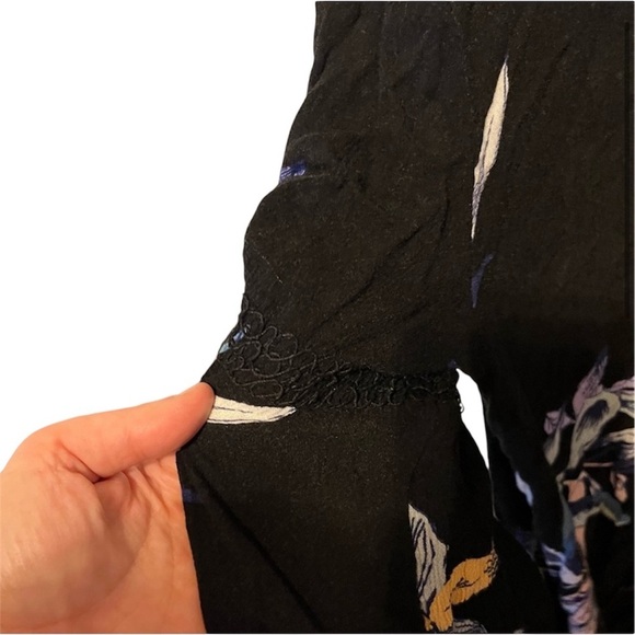 FREE PEOPLE ~ Black Floral Top with Keyhole Front and High Low Hem - Picture 5 of 10